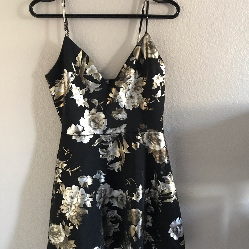 Black dress with gold roses